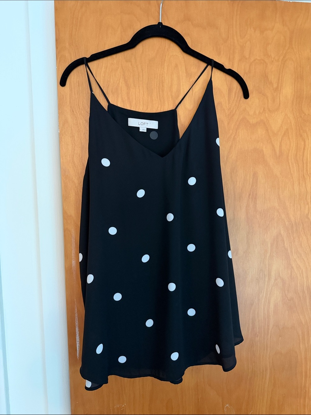 LOFT Black and White Polka Dot Spaghetti Strap Cami Top
